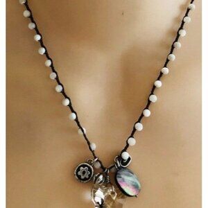 BRIGHTON KARMA BUTTERFLY Crystal Abalone MOP Braided Necklace New with tag.
